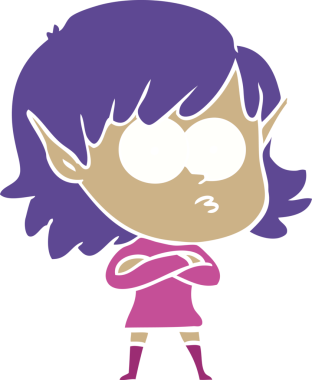 Bir insan tarafından çizilmiş düz renkli çizgi film elf kızı.