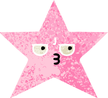 Bir insan tarafından çizilmiş yıldız balığının retro çizim tarzı karikatürü