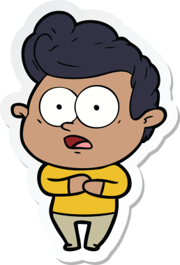 Bir insan tarafından çizilmiş, dik dik bakan bir çizgi film çıkartması.