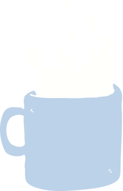 Bir insan tarafından çizilmiş düz renk çizgi film tarzı sıcak kahve.