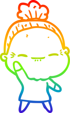 Gökkuşağı gradyan çizimi bir insan tarafından çizilmiş barışçıl yaşlı bir kadının çizimi