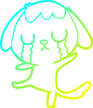 Bir insan tarafından çizilmiş ağlayan şirin bir köpeğin soğuk gradyan çizimi.