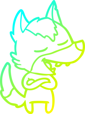 Bir insan tarafından çizilmiş gülen bir kurdun soğuk çizgi çizimi.