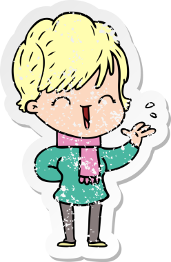 Bir insan tarafından çizilmiş, gülen bir karikatür çıkartması.