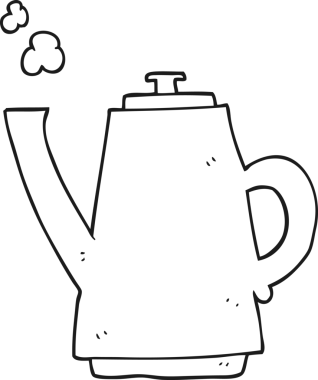 Bir insan tarafından çizilmiş siyah-beyaz kahve demliği.