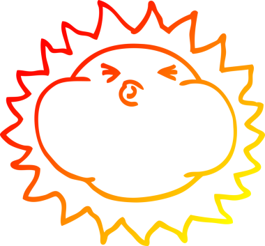 Bir insanın çizdiği parlayan güneşin sıcak çizgi çizimi.