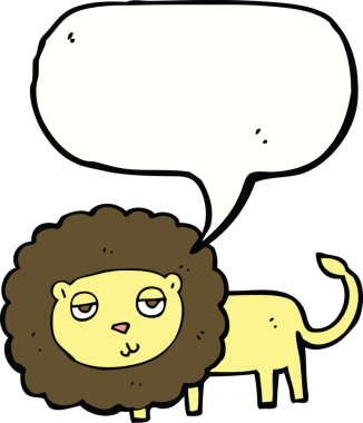 Bir insan tarafından çizilmiş konuşma balonlu çizgi film aslanı.
