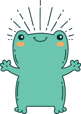 Bir insan tarafından çizilmiş geleneksel dövme stili mutlu kurbağanın çizimi