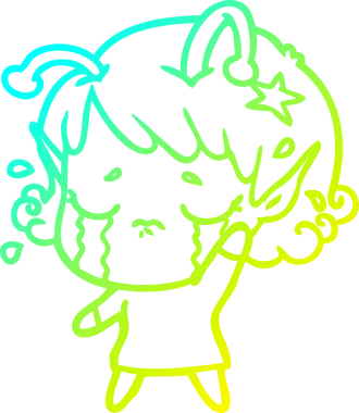 Bir insan tarafından çizilmiş ağlayan uzaylı kız çizgi filmi.