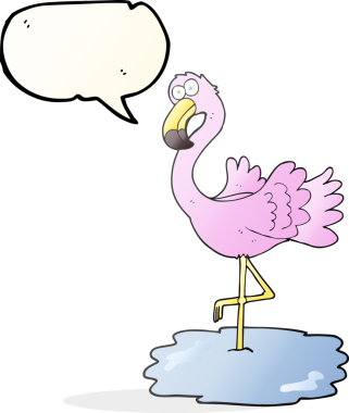 Bir insan tarafından çizilmiş serbest konuşma balonu flamingo karikatürü