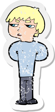 Bir insan tarafından çizilmiş antisosyal bir çocuğun gerilimli retro yapıştırması.