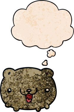 Komik çizgi film ayısı, insan tarafından çizilmiş grunge desenli düşünce baloncuğu.