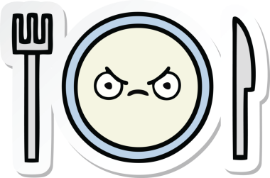 Bir insan tarafından çizilmiş şirin bir yemek tabağının çıkartması.