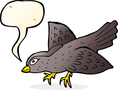 Bir insan tarafından çizilmiş konuşma balonlu çizgi film kuşu.