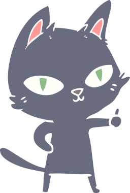 Bir insan tarafından çizilmiş düz renkli çizgi film kedisi.