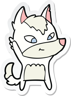 Bir insan tarafından çizilmiş dost canlısı bir kurt çizgi filminin çıkartması.