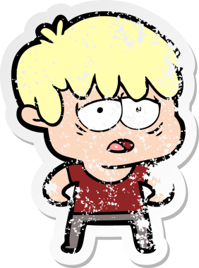 Bir insan tarafından çizilmiş bitkin bir çizgi film karakterinin sıkıntılı çıkartması.