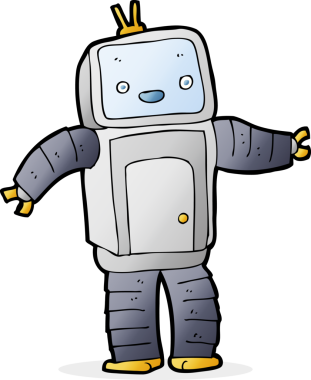 Bir insan tarafından çizilmiş çizgi film robotu