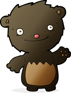 Bir insan tarafından çizilmiş siyah ayı yavrusunu sallayan çizgi film.