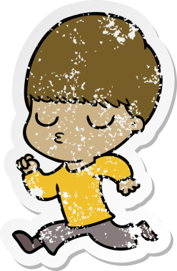 Bir insan tarafından çizilmiş, sıkıntılı bir çizgi film çıkartması.