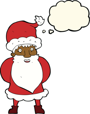 Bir insan tarafından çizilmiş düşünce baloncuklu Noel Baba çizgi filmi.