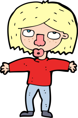 Bir insan tarafından çizilmiş yukarı bakan çizgi film kızı.