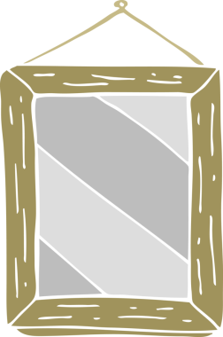 Bir insan tarafından çizilmiş düz renkli çizgi film aynası