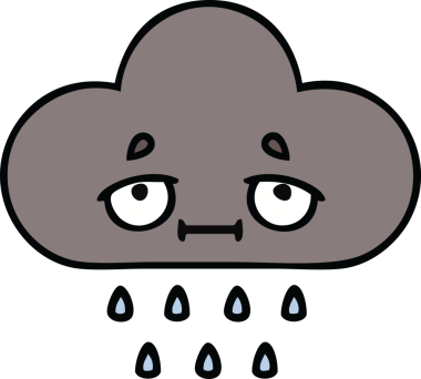 Bir insan tarafından çizilmiş yağmur bulutunun şirin bir karikatürü.