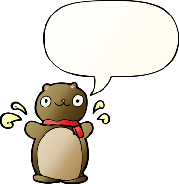 çizgi film mutlu oyuncak ayı konuşma baloncuğu ile bir insan tarafından çizilmiş yumuşak gradyan tarzı