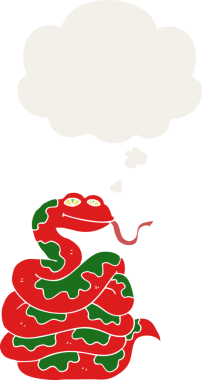 Düşünce baloncuklu çizgi film yılanı insan tarafından çizilmiş.