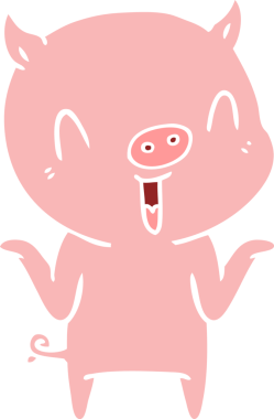 Bir insan tarafından çizilmiş mutlu düz renkli çizgi film domuzu