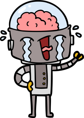 Bir insan tarafından çizilmiş ağlayan robot çizgi film.