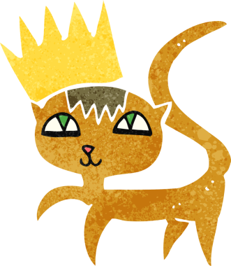 Bir insan tarafından çizilmiş taçlı çizgi film kedisi.