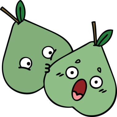 Bir insan tarafından çizilmiş yeşil armut karikatürü.