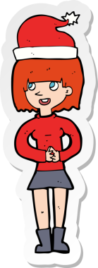 Bir insan tarafından çizilmiş Noel 'e hazır bir karikatür kadının çıkartması.