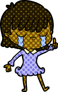 Bir insan tarafından çizilmiş ağlayan çizgi film kadını.