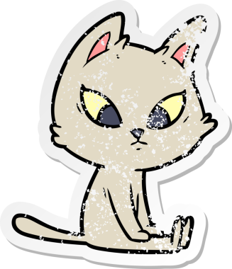 Bir insan tarafından çizilmiş kafası karışmış bir çizgi film kedisinin sıkıntılı çıkartması.