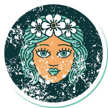 Bir insan tarafından çizilmiş çiçek desenli kadın yüzünün sembolik dövmesi.