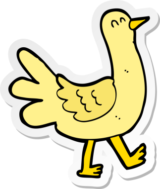 Bir insan tarafından çizilmiş yürüyen bir kuşun çıkartması.