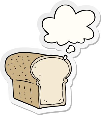 Düşünce baloncuklu bir somun ekmek bir insan tarafından çizilmiş bir çıkartma gibi.