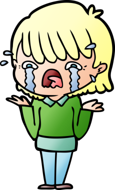 Bir insan tarafından çizilmiş ağlayan çizgi film kızı.