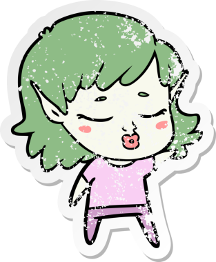 Bir insan tarafından çizilmiş güzel bir elf kızının sıkıntılı çıkartması.