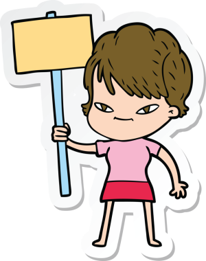 Bir insan tarafından çizilmiş mutlu bir kadının çıkartması.