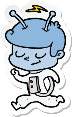 Bir insan tarafından çizilmiş dost canlısı bir uzay adamının çıkartması.