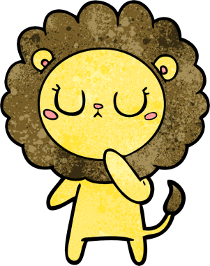 Bir insan tarafından çizilmiş çizgi film aslanı.