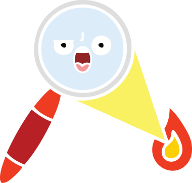 Bir insanın çizdiği büyüteçin düz renkli retro karikatürü