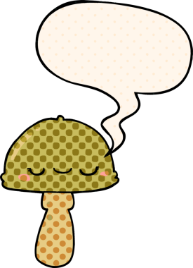 Bir insan tarafından çizilmiş çizgi roman tarzında konuşma baloncuğu olan mantar mantarı.