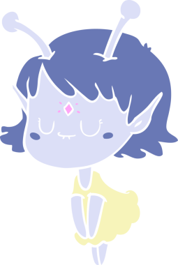 Bir insan tarafından çizilmiş düz renkli uzaylı kız çizgi filmi.