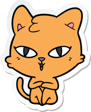 Bir insan tarafından çizilmiş çizgi film kedisinin çıkartması.