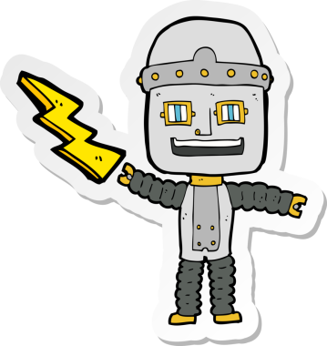 Bir insan tarafından çizilmiş robot karikatür çıkartması.